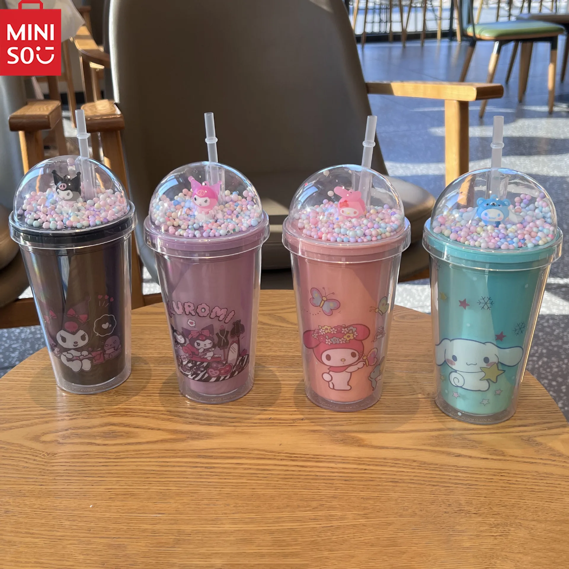 

Miniso Kawaii Kuromi Straw Mug Anime Cinnamoroll My Melody Cartoon Students Children Plastic Insulated Mug Sports Water Bottle