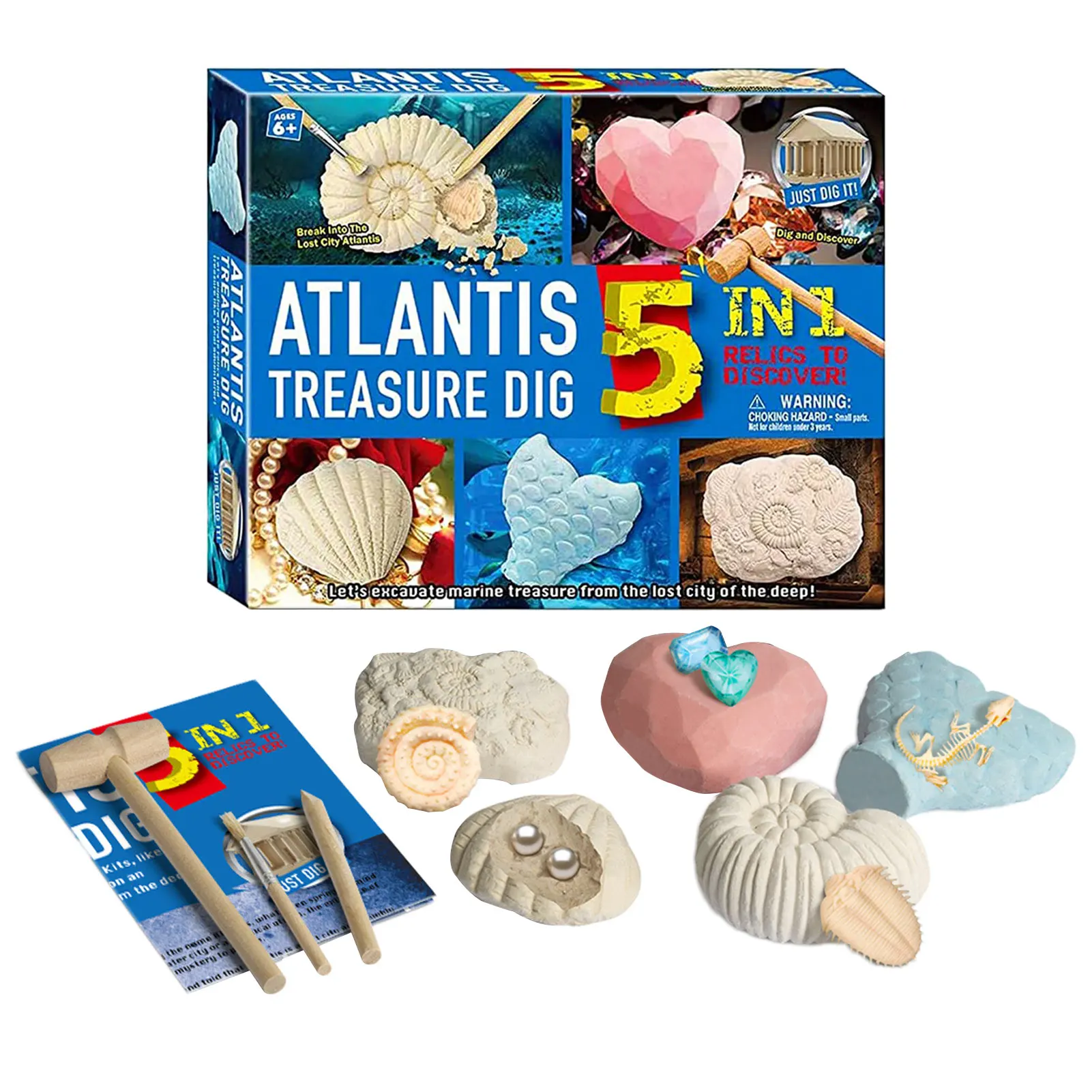 Atlantis Crystal Digging Kit Pearls Excavation Toy Set Fossils and Gemstone Dig with Mining Tools Safe to Use Educational | Игрушки и