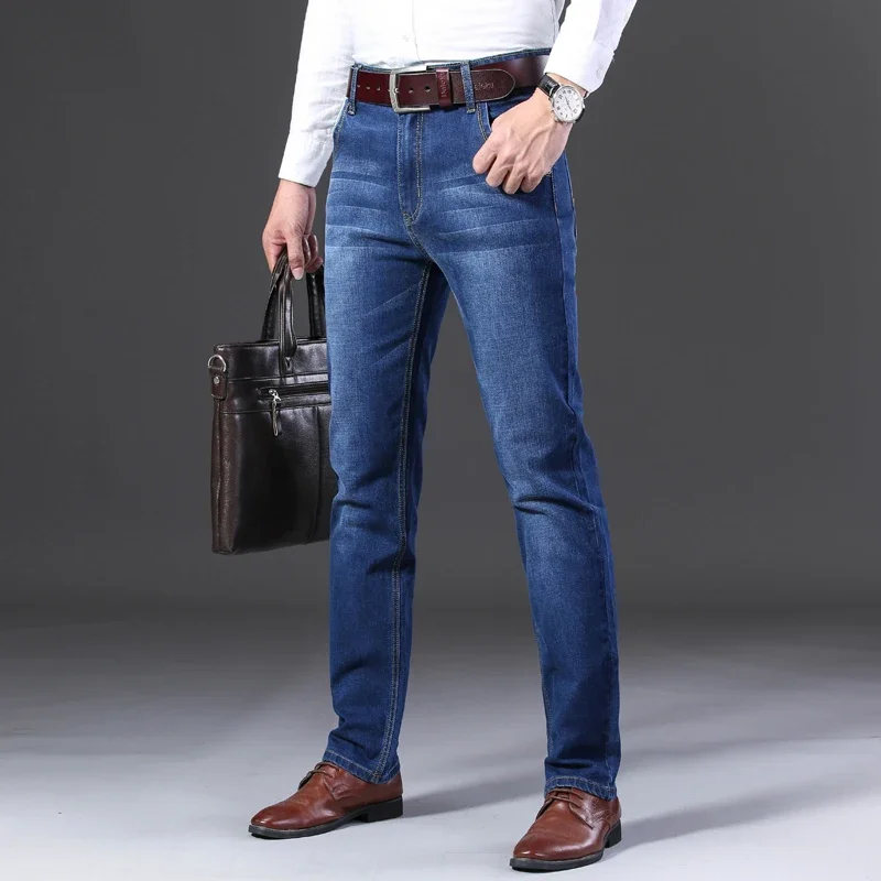 Classic Black Men's Jeans Straight Leg Baggy Plus Size Pants Wear Comfortable Dark Pants Thin for Dad Gift Dad denim pants denim trousers
