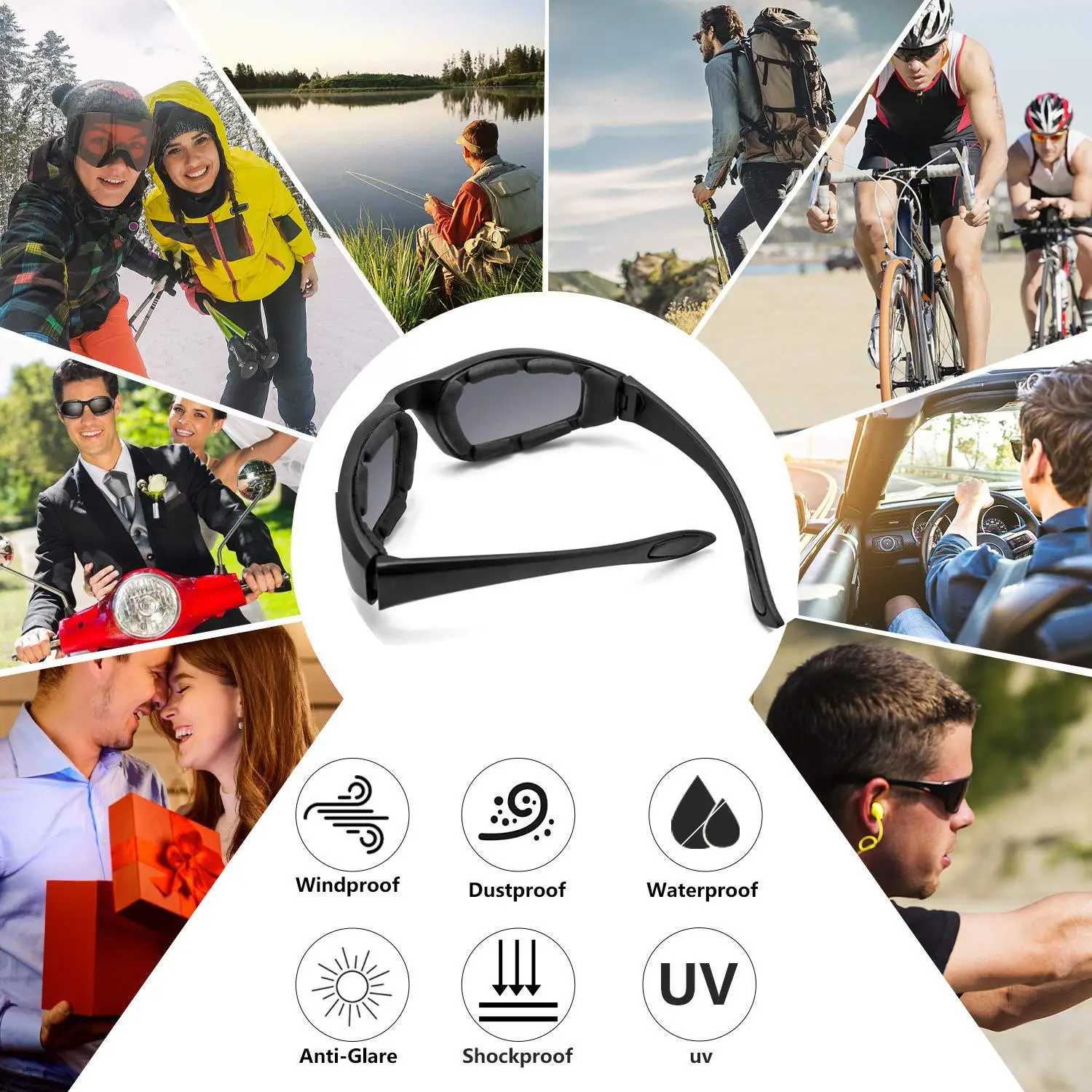 Universal óculos polarizados para motocicleta, Windproof Moto Goggles, proteção para os olhos, Antifog Clear Len, óculos de condução, UV400