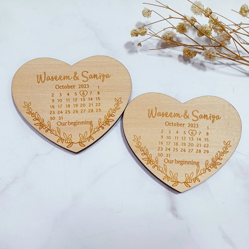 Personalized Wooden Heart Save the Date Magnet Wedding Invitation for Guests