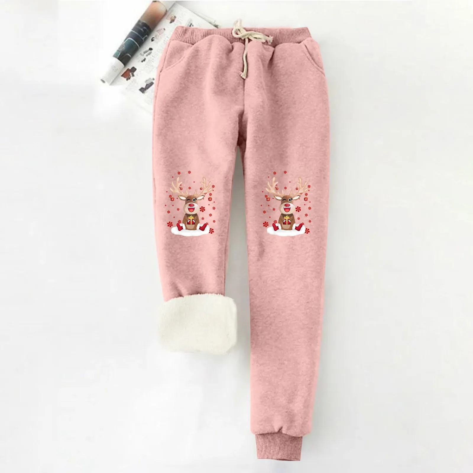 

Sport Velvet Lining Christmas Pants Women Winter Versatile Thicken Warm Waist Drawstring Hip Hop Elastic Joggers Trousers Female