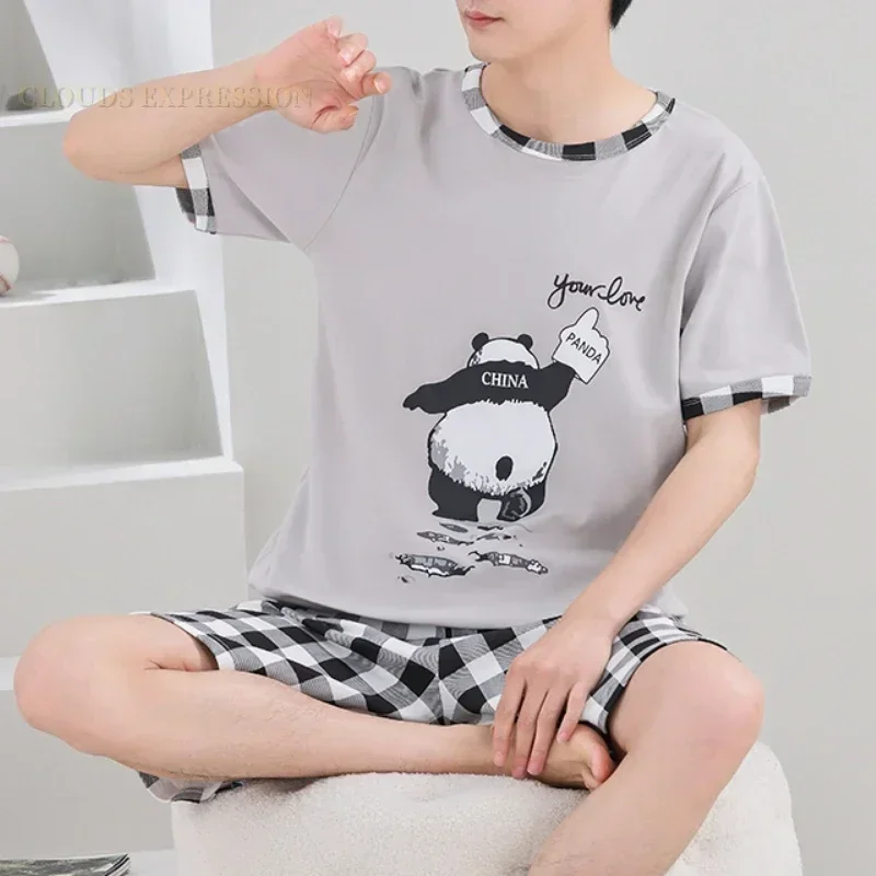 Summer 4XL Men Pyjamas Knited Pajamas Set Nightwear Big Boys Sleepwear Pyjamas Night Suits Pijamas Plus Size Homewear pajama sets