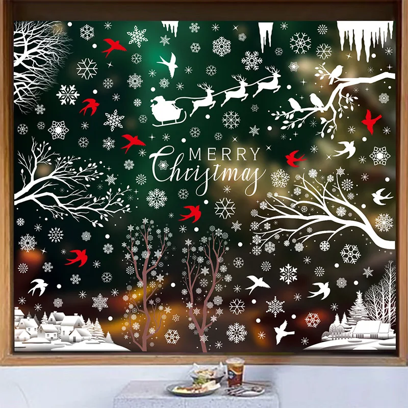Christmas Winter Snowflake Stickers Santa Claus Xmas Tree Elk Window Glass Stickers Electrostatic Decor Happy New Year Window Stickers Christmas Stickers