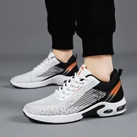 Men's Spring Autumn Air-Cushioned Soft-Sole Sports Shoes Fashionable Trendy Flying Weave Running Sneakers
