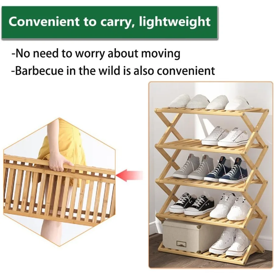5 Tier Bamboo Shoe RackPortable Folding Shoe Storage Rack Without Installation Small Shoe Rack Perfect for Corridors Bedrooms a