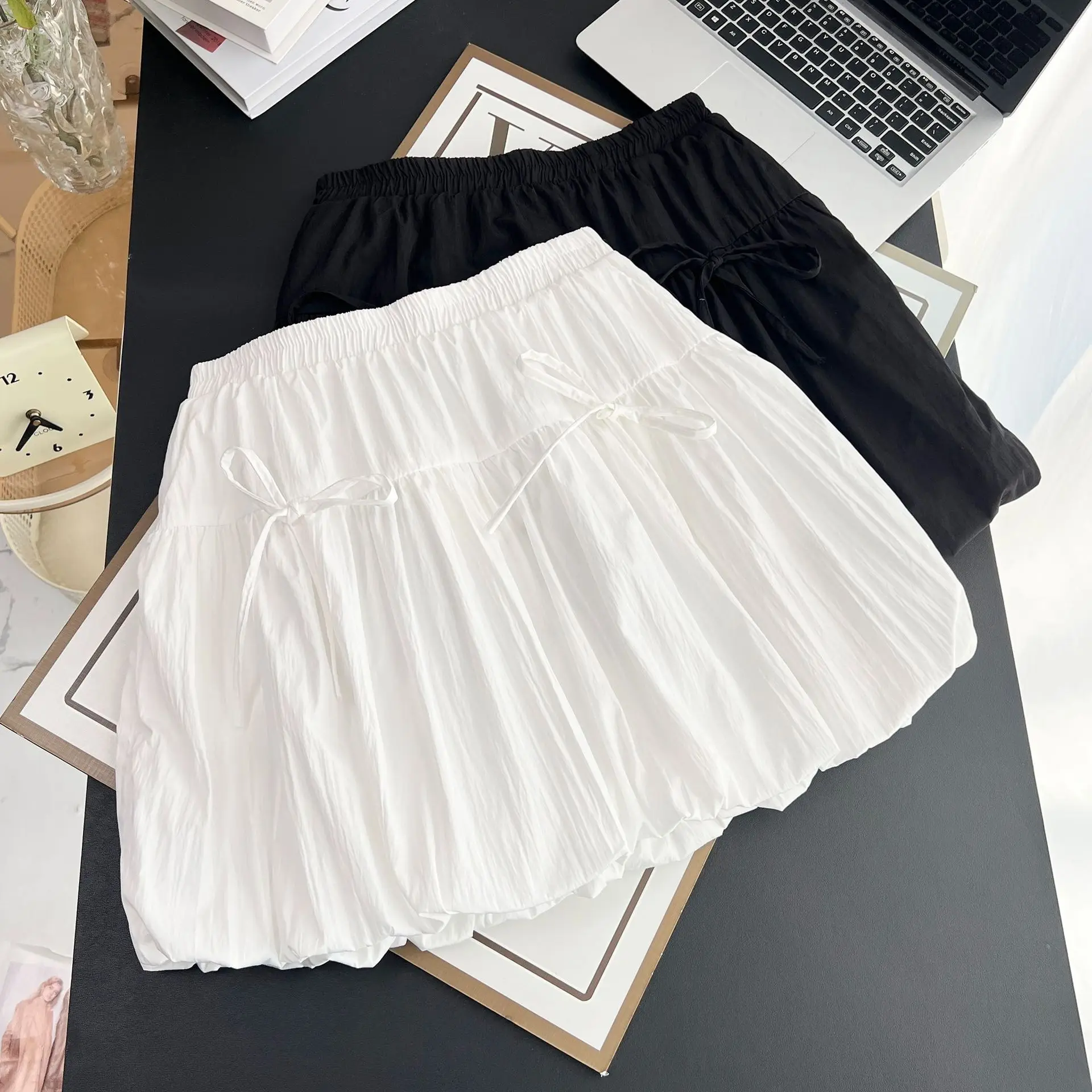 Summer New 100KG Sweet Bow Lantern Mini Skirt Plus Size Women's Washed Short Skirt 1662