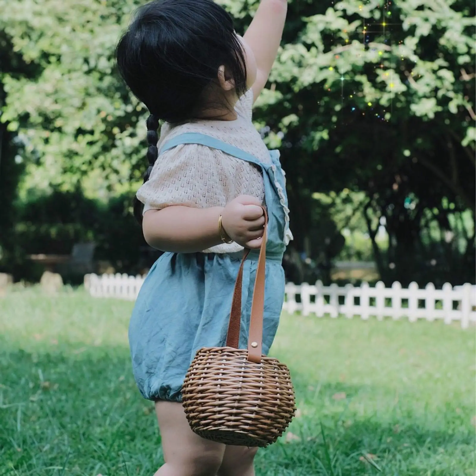 Woven Storage Basket Plant Wicker Hanging Baskets Garden Flower Vase Potted Plant Pot with Leather Handle Storage Baskets 3