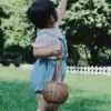 Woven Storage Basket Plant Wicker Hanging Baskets Garden Flower Vase Potted Plant Pot with Leather Handle Storage Baskets 3