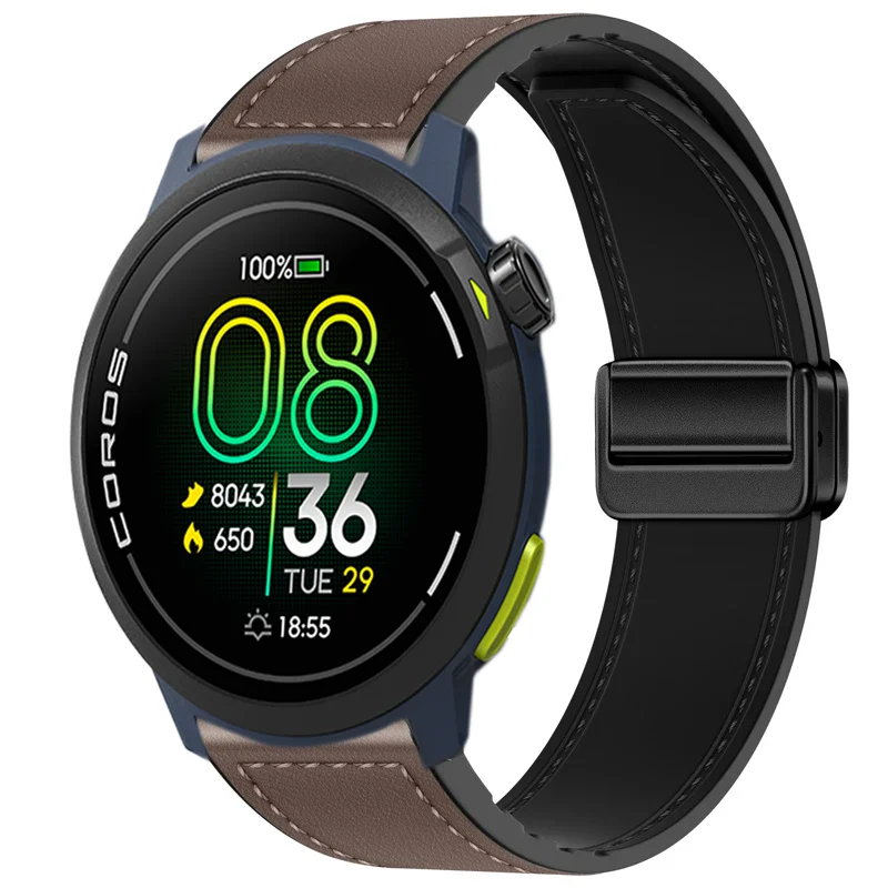 Premium Hybrid Silicone-Leather Strap with Magnetic Buckle, 20mm/22mm