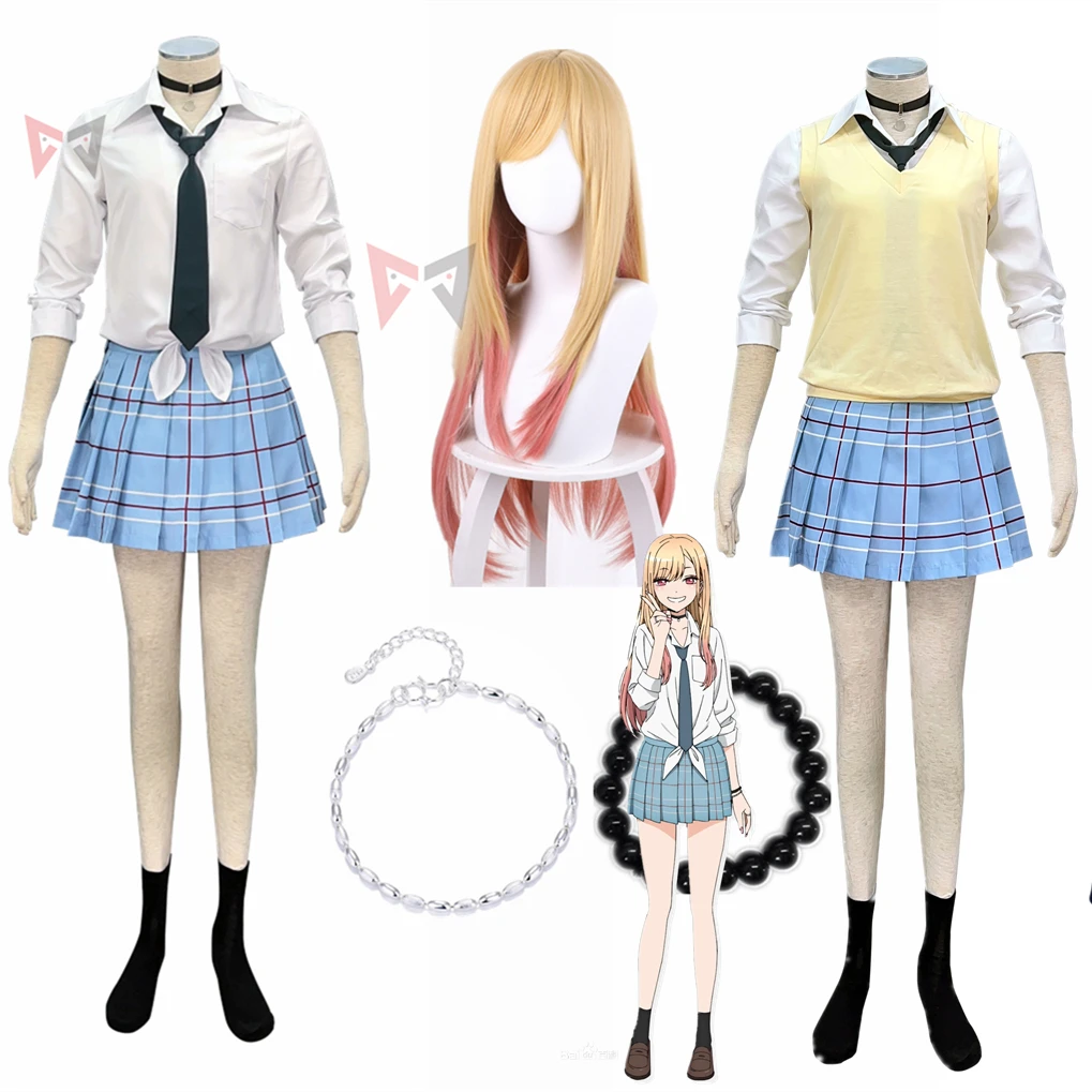 

My Dress-Up Darling Cosplay Marin Kitagawa Costume Shirt Tie Skirt Set Custom Made Size School Style Anime Kids Girl Plus Size