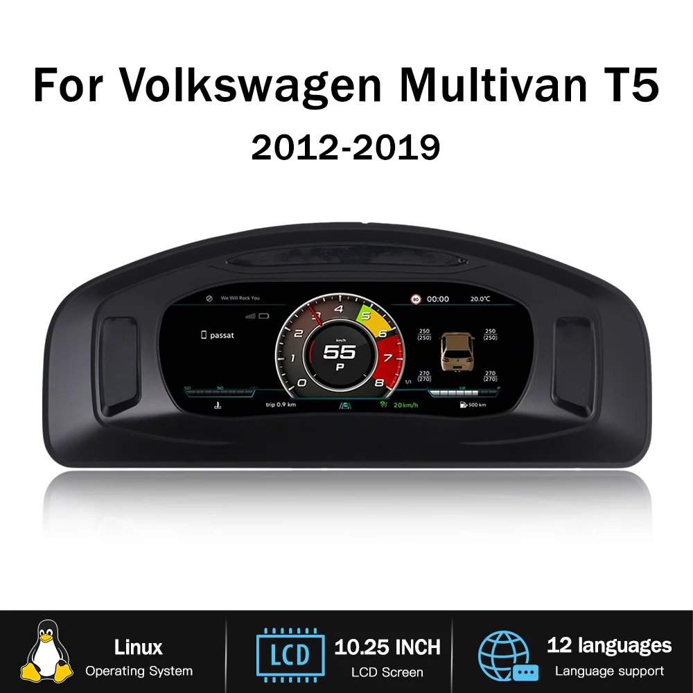 Panel de Instrumentos Digital para Automóvil con Pantalla LCD de 12.3 Pulgadas para Volkswagen Multivan T5 2012-2019, Velocímetro, Panel de Cabina Virtual 1