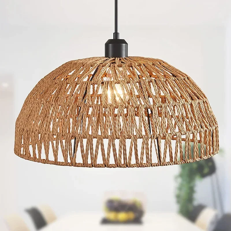Sospensione di illuminazione semplice, lampada sospesa Rattan Rattan Day E27, lampadario
