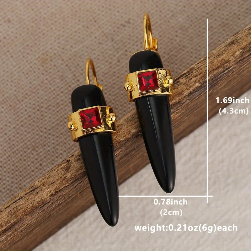 Dangle Earrings Vintage Metal Artisan set black stone Minimalist Bohemian