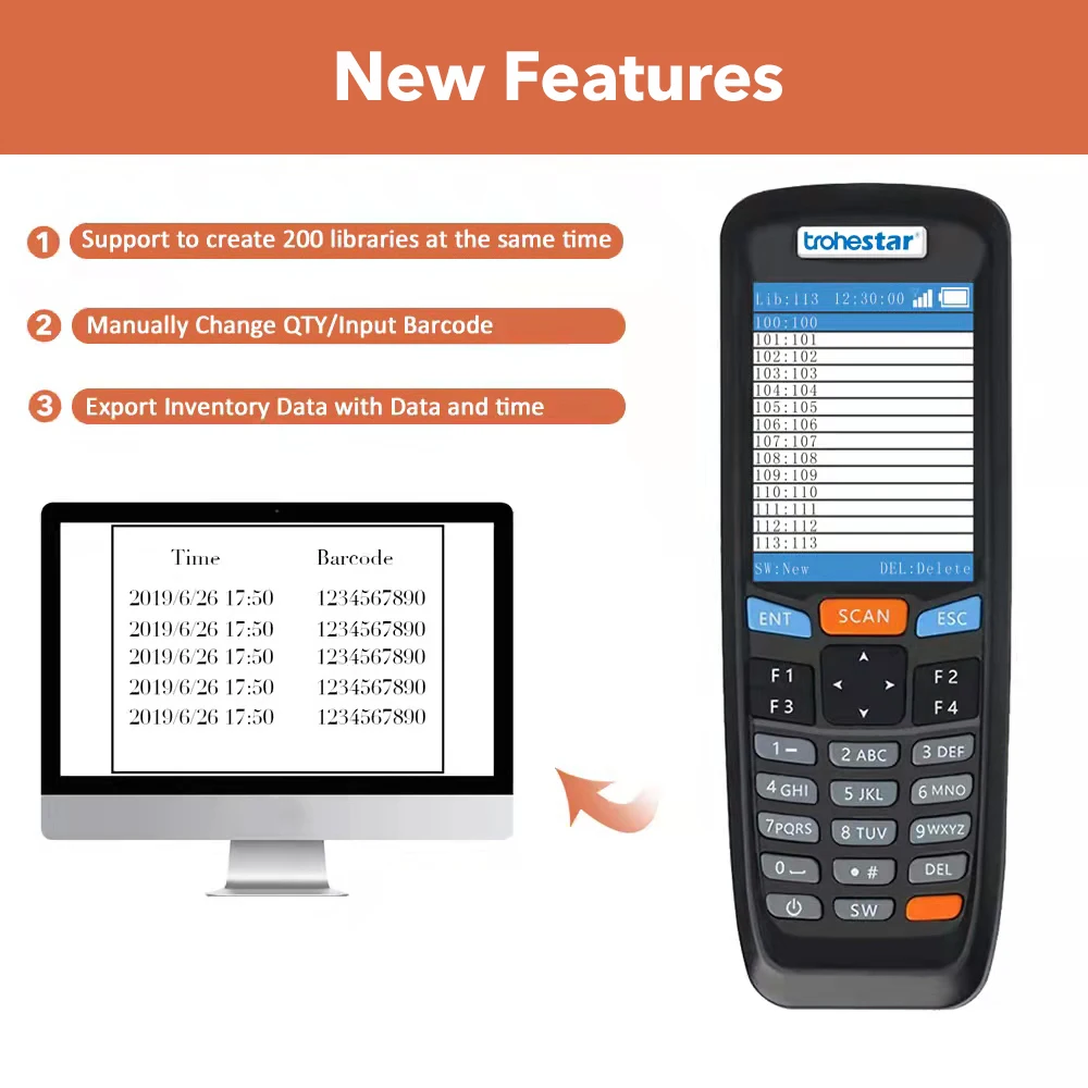 Trohestar Barcode Scanner Portable Reader 1D 2D QR Bar code Scanners Handheld Inventory Data Collector For Logistics Market