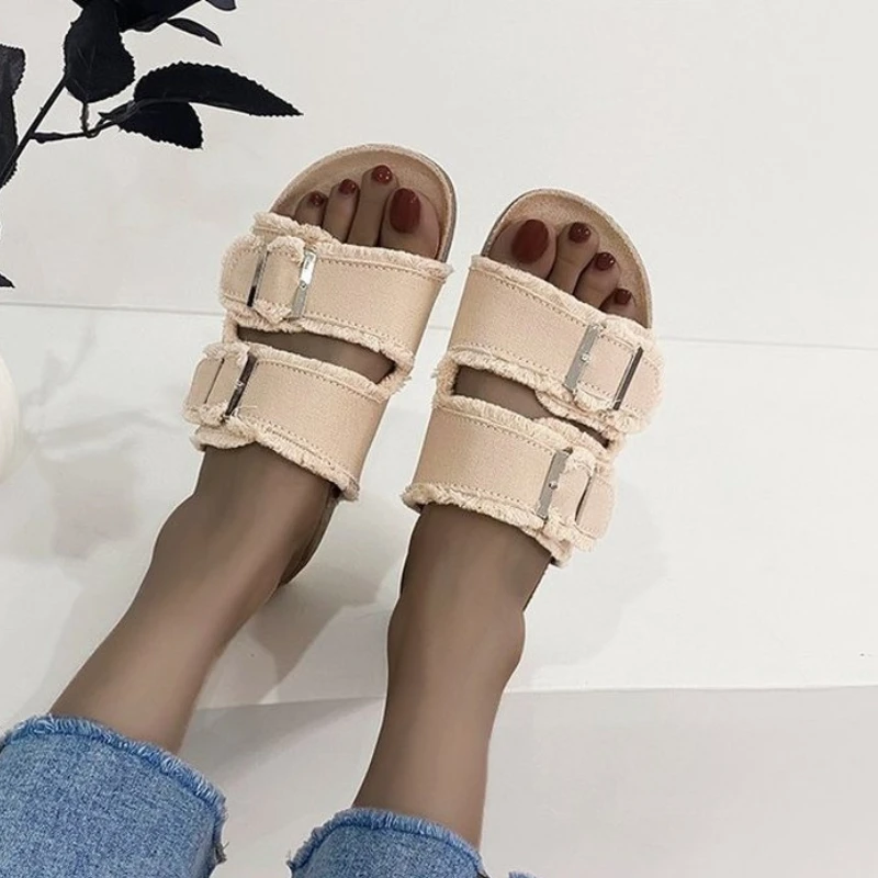 

Summer Slippers Women's 2022 New Flat Bottom Beach Slippers Outdoor Comfortable Cork Slippers Women's Daily Casual Women's Shoes