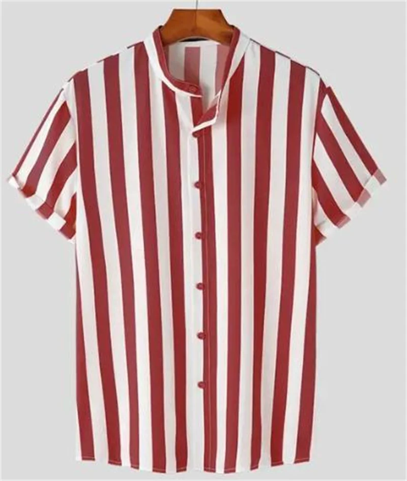 

Men's striped short sleeve lapel shirt tops, men's casual single breasted tops for everyday casual fashion and resort shirts