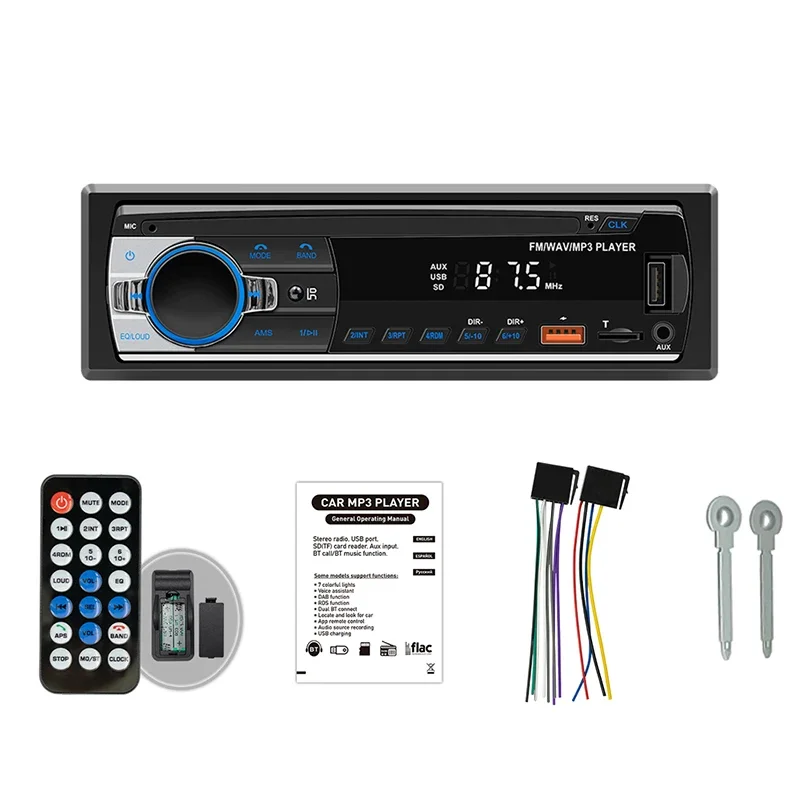 Radio para coche, reproductor estéreo de 1 din, reproductor MP3 Digital Bluetooth para coche, Radio FM, Audio estéreo, música, USB/SD con entrada auxiliar en el tablero