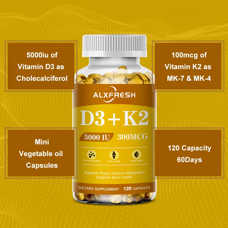 D3K2 Capsules Support Calcium Absorption Strengthen Bone and Teeth Health and Protect the Cardiovascular and Immune systems