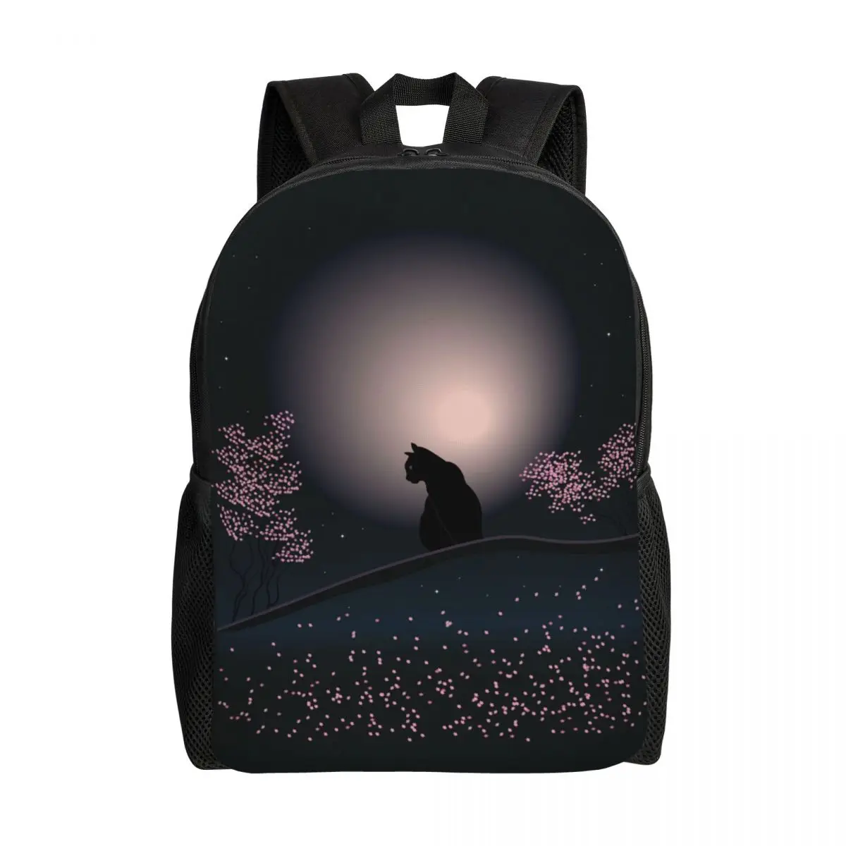 Mochila personalizada con Gato Negro en una hermosa noche con luna