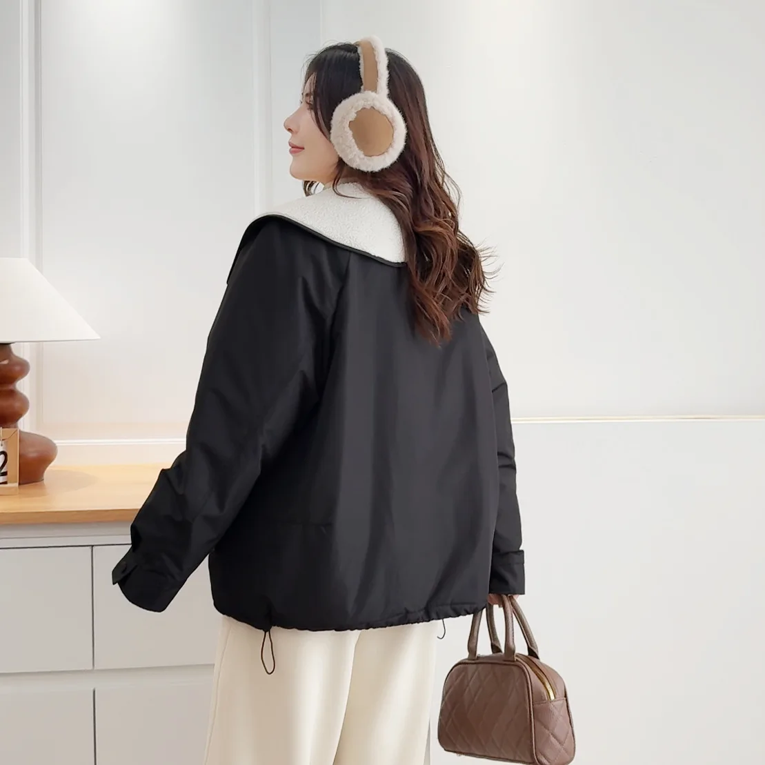 XXXXL Fashion Plus Size Women's Parkas Winter New Fleece Large Lapel Padded Jacket Warm Zipper Coat 554