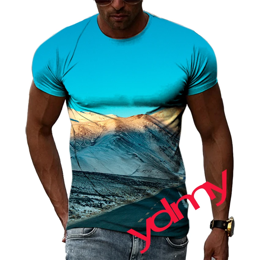 

Tide Fashion Summe Mount Everest Picture Men's T-shirt Casual Print Tees Hip Hop Personality Round Neck Short Sleev Tops