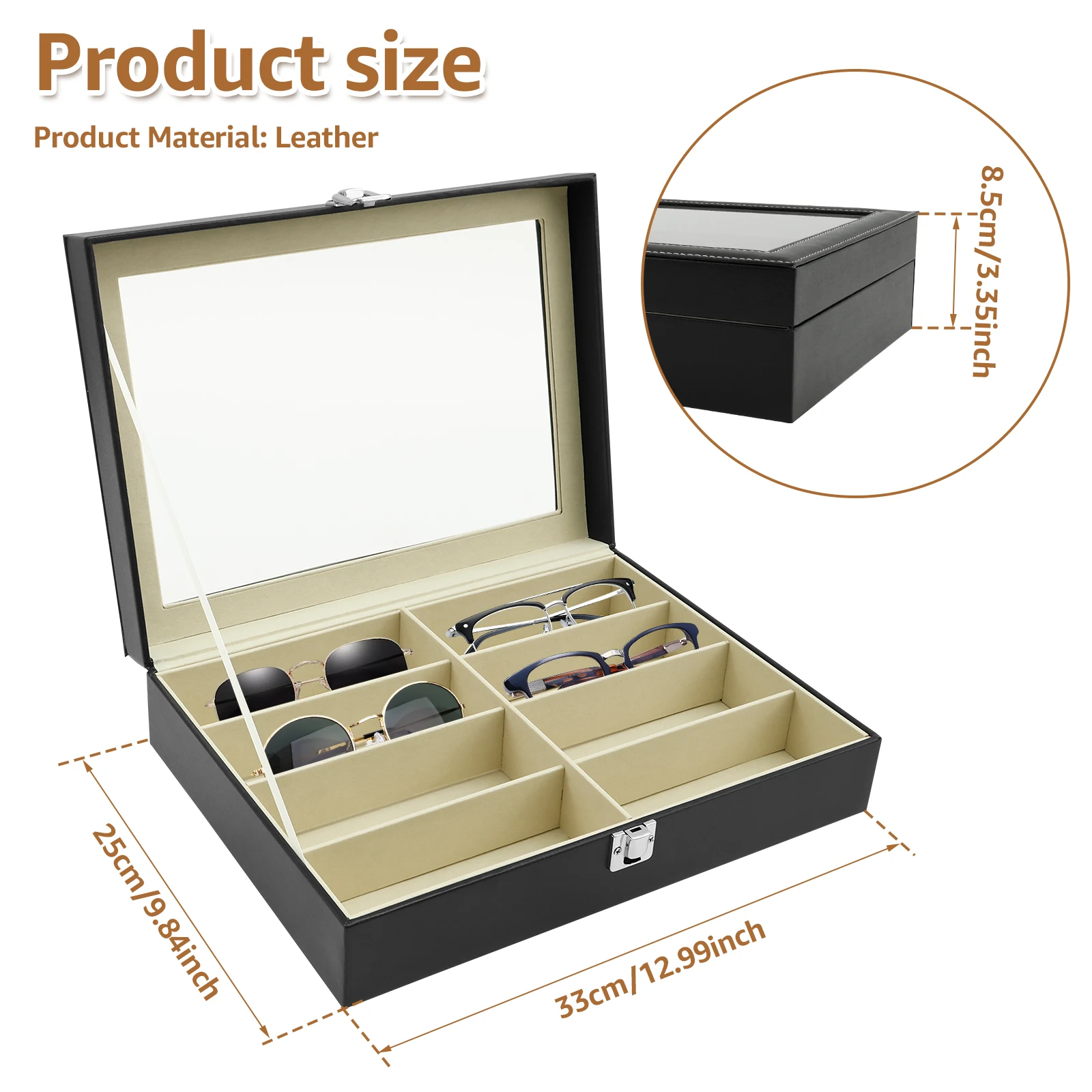 8-Slots PU Leather Glasses Tray Sunglasses Display Case Myopia Eyeglass Organizer Box Men Sunglasses Women Jewelry Display Box