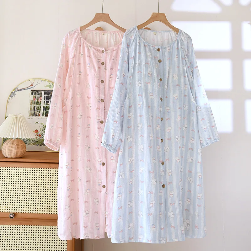Pure Cotton Nightgown For Breastfeeding Pregnancy Dresses Spring New Feeding Nightie Nursing Gown Maternity Clothes 2