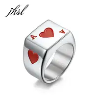 JHSL Big Large Heart Spade Ace Poker Rings for Men Silver Color Stainless Steel Fashion Jewelry Gift Size 7 8 9 10 11 12 1