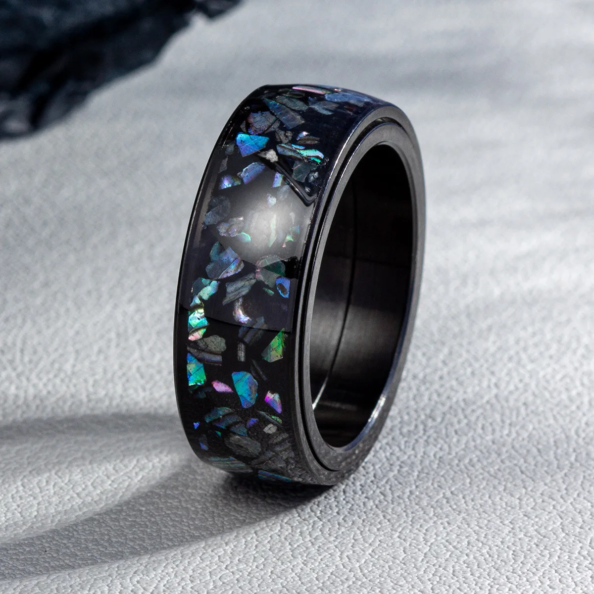 Anello Uomo In Acciaio Inossidabile 8 Mm, Viola E Nero, Con Motivo A Conchiglia, Ipoallergenico, Regalo In Elegante Custodia