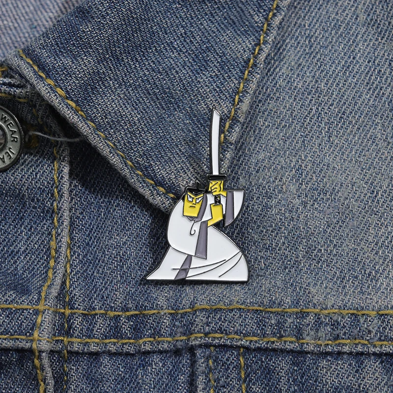 Funny Anime White Clothes Warrior Enamel Pin Custom Adventure Animated Movie Brooches Lapel Badge Jewelry Gifts For Friends