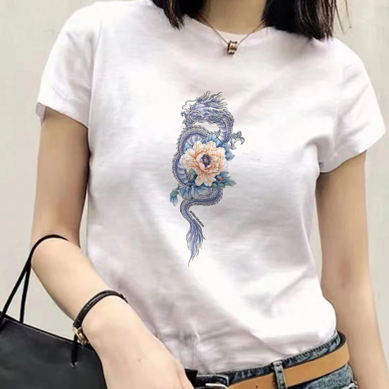 2021 Fashion Dragon Printing Women Fashion T-shirt Top Summer Graphic Casual T-shirt women New Style White Fashion Women's TEE black t shirt