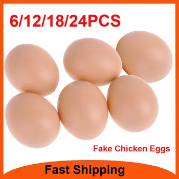 24-6PCS Fake Chicken Eggs Poultry Layer Coop Hatching Simulation Graffiti Eggs Dummy Egg Hen Poultry Chicken Prank Plastic Eggs