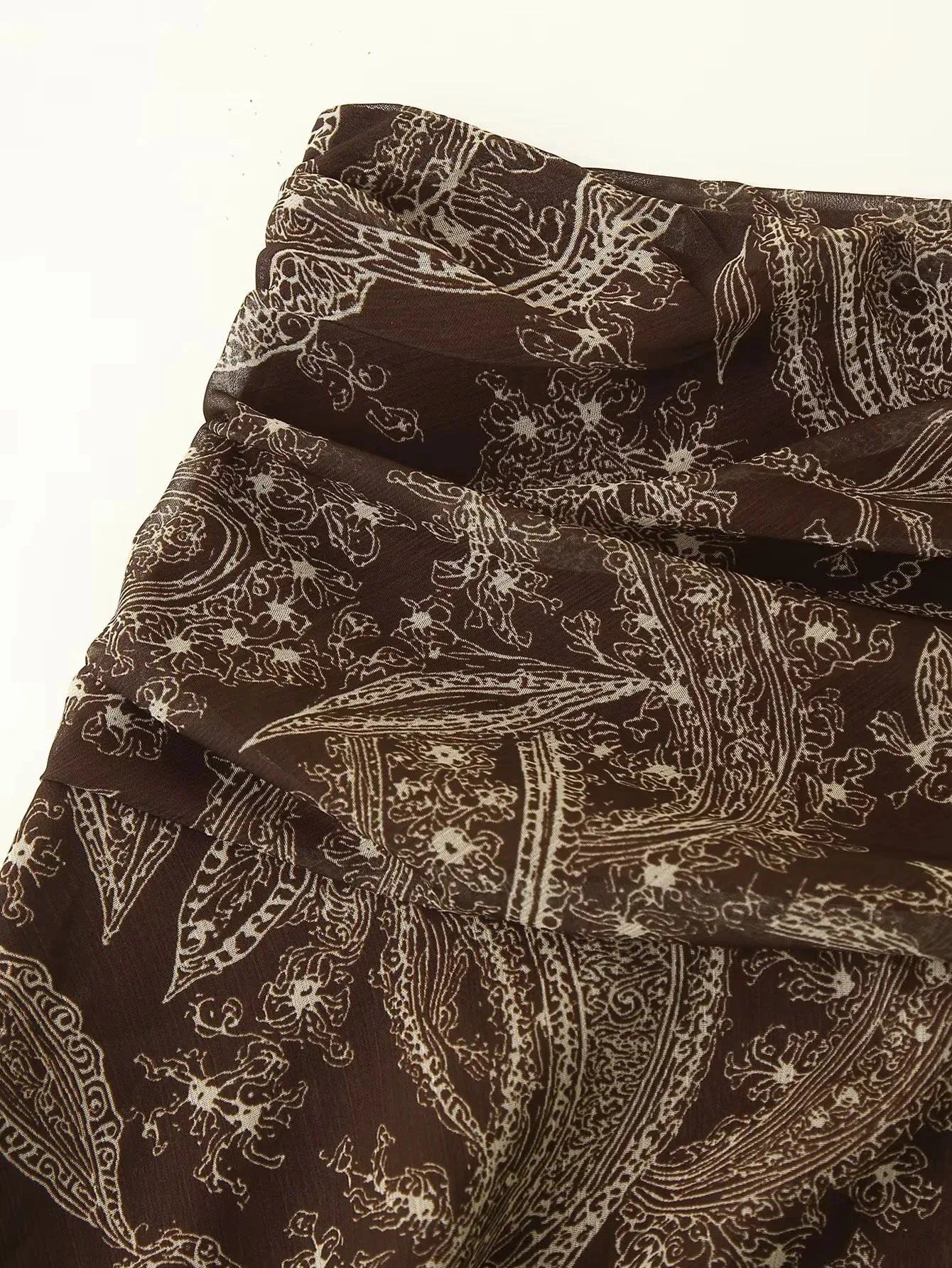 Frauen 2025, Herbst Geraffte Bohemian Flowy Streetwear Dame Chic Straße Rock Braun Floral Gedruckt Plissee Maxi Rock Für Frauen – Detail 10