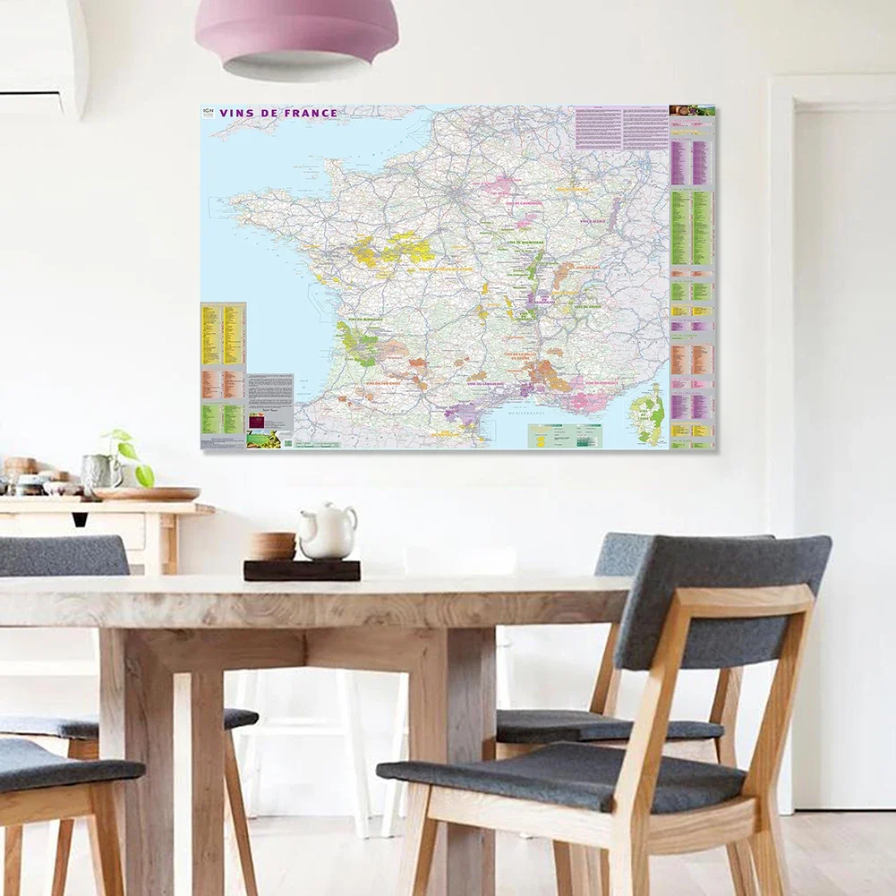 150*100cm Wine Distribution Map of The France in French Non-woven Canvas Painting Wall Art Poster School Supplies Home Decor