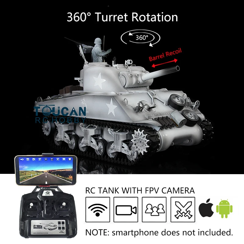 Henglong Upgraded Ver 1/16 Snow 7.0 M4A3 Sherman RC Tank 3898 Metal Tracks Barrel Recoil Battle against BBs Airsoft TH17693-SMT7 3