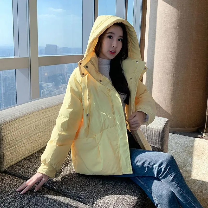 2023 New Women Down Jacket Winter Coat Female Thick Warm White Duck Down Outwear Loose Stand Collar Hooded Outcoat Short Parkas