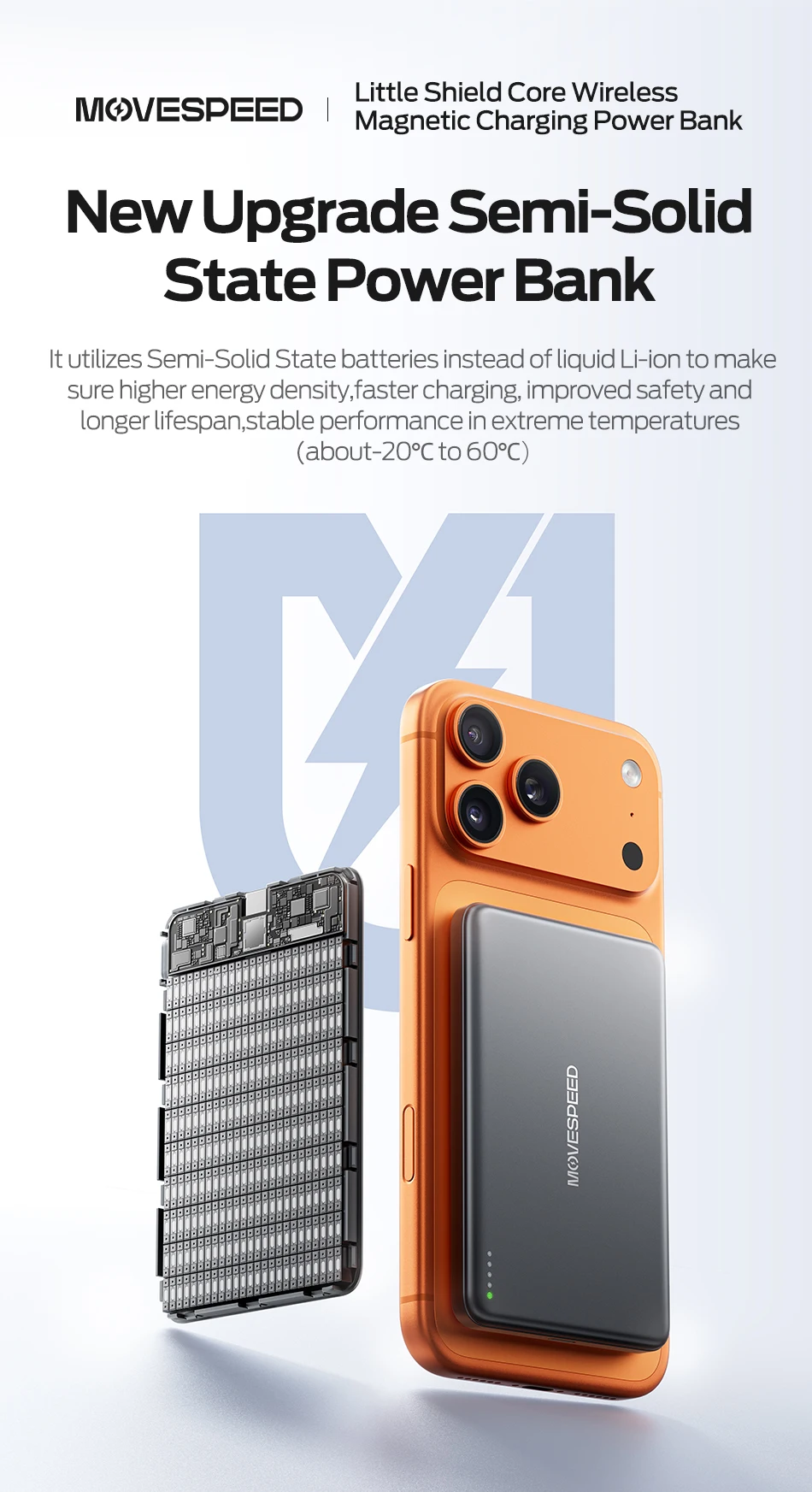 【CCC】MOVESPEED P08 Magnetische Kabellose Ladestation Powerbank 10000mAh Halbfestkörper-Akku für iPhone 17pro 14 15 16 17 – Detail 3