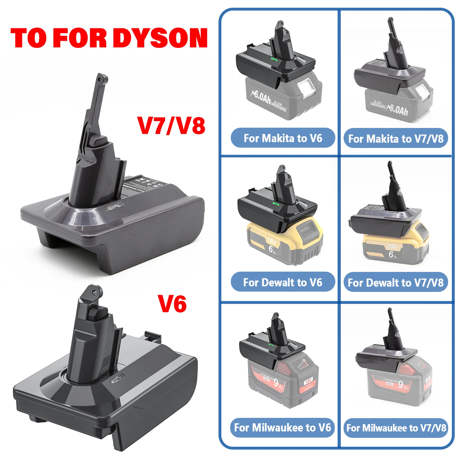 마키타 디월트 밀워케용 어댑터, 18V 리튬 배터리 변환기, 다이슨 V6 V7 V8 시리즈 진공 청소기 도구 DC58 SV11 S..