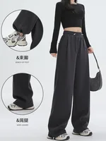 Women Pants 2024 Spring Summer Casual Women Elastic Waist Straight Sprots Trousers Cargo Long Pants Outside Loose Trousers