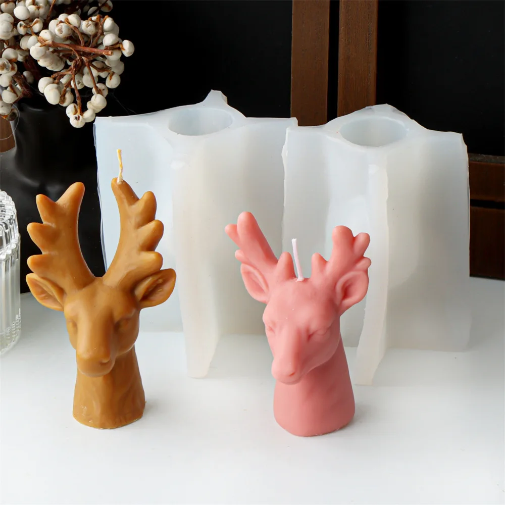 

Mirosie 3d Elk Deer Head Silicone Candle Mold Plaster Resin Sika Deer Decoration Aromatherapy Resin Molds Candle Making Kit
