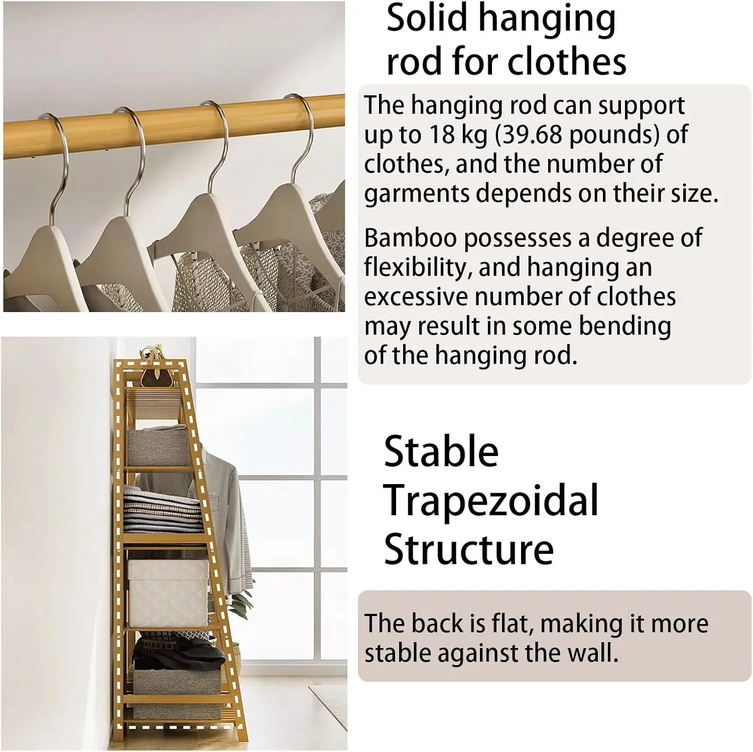 Bamboo Clothing Garment Rack 7 Tier Storage Shelf Coat Clothes Hanging Rack Portable Wardrobe Closet Organizer Top Shelf