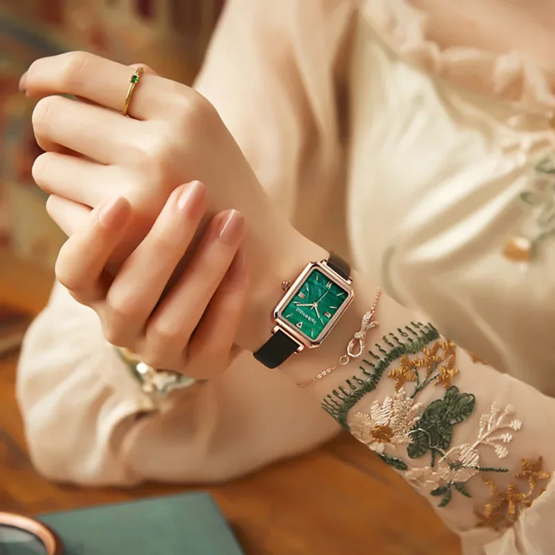MARK FAIRWH Watch Women's Fashion Lola Light Luxury Simple Small Green Watch Waterproof Quartz