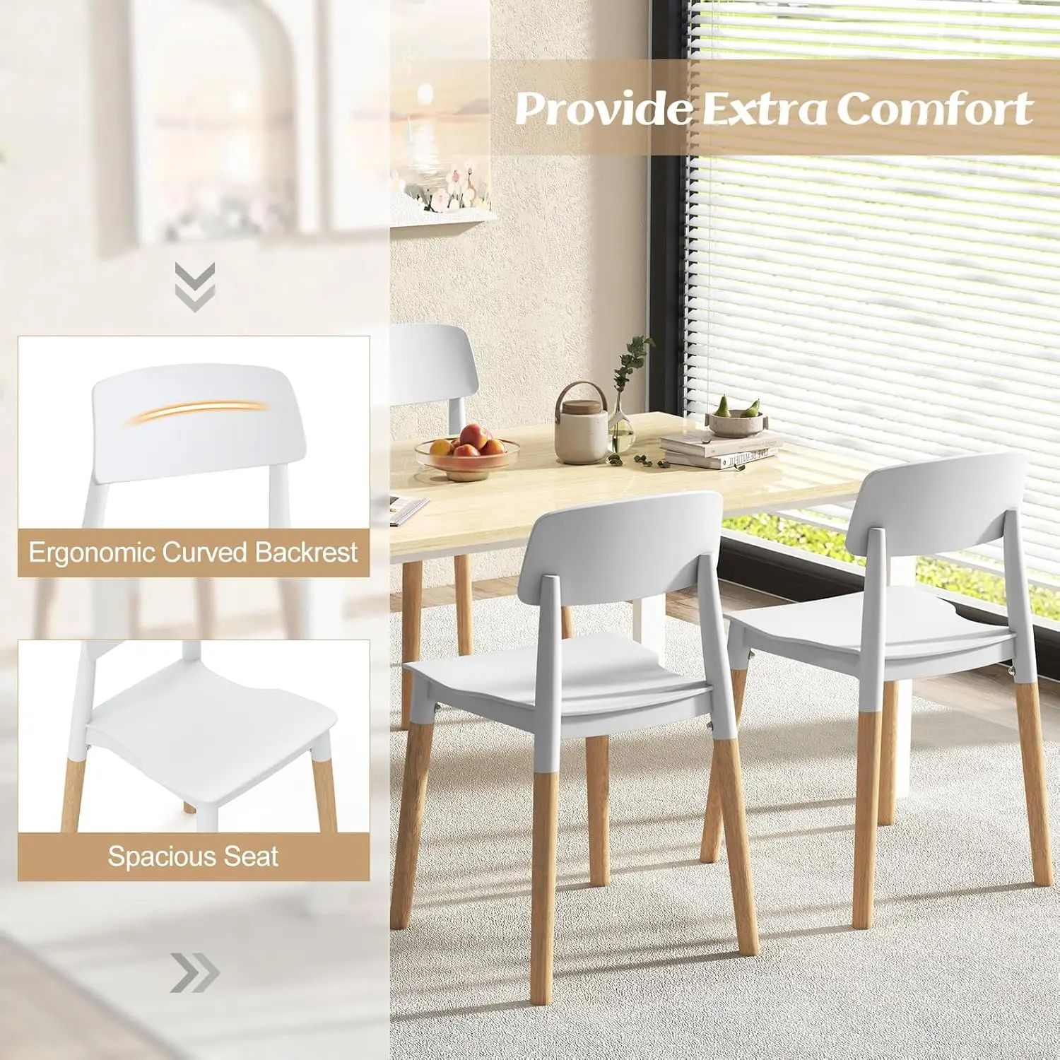 Wooden Dining Chairs Set of 4, Modern Dining Side Chairs Set w/Ergonomic Backrest, Wide Seat & Sturdy Wooden Legs,
