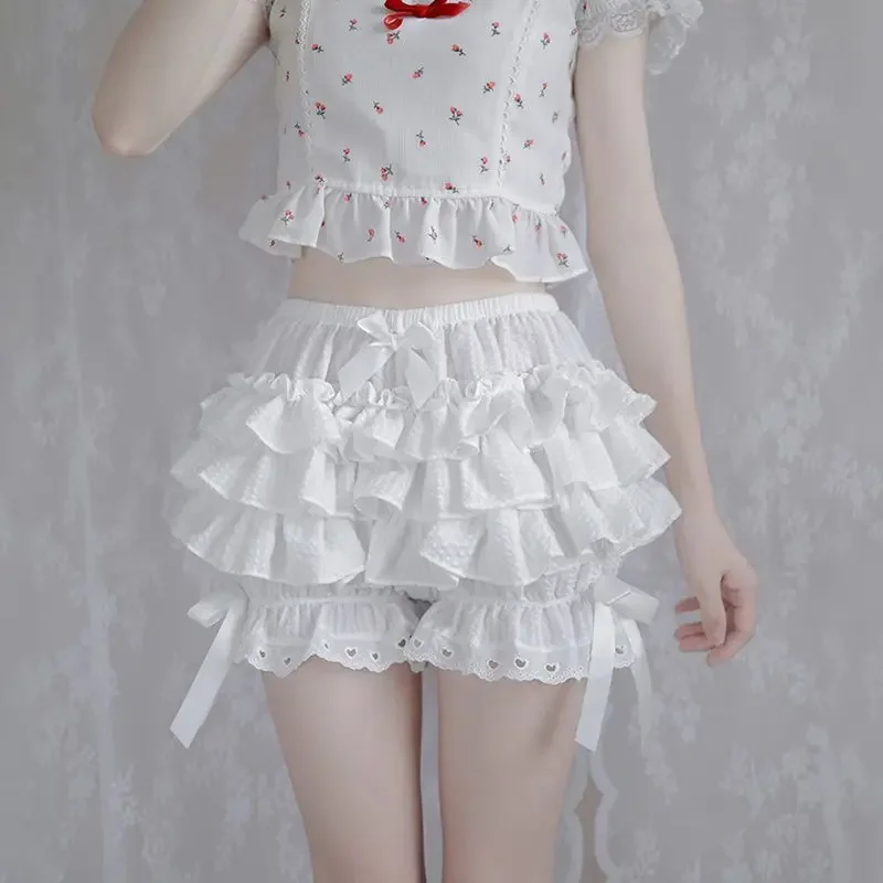 Gothic Style Bow Ruffles Lace Lolita Safety Shorts Women Y2k Aesthetic E-girl Kawaii Victoria Bloomers Plus Size 2xl