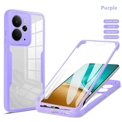 Enhanced Premium Full Body Shockproof Protective Case with Clear Design - Plastic (Purple)