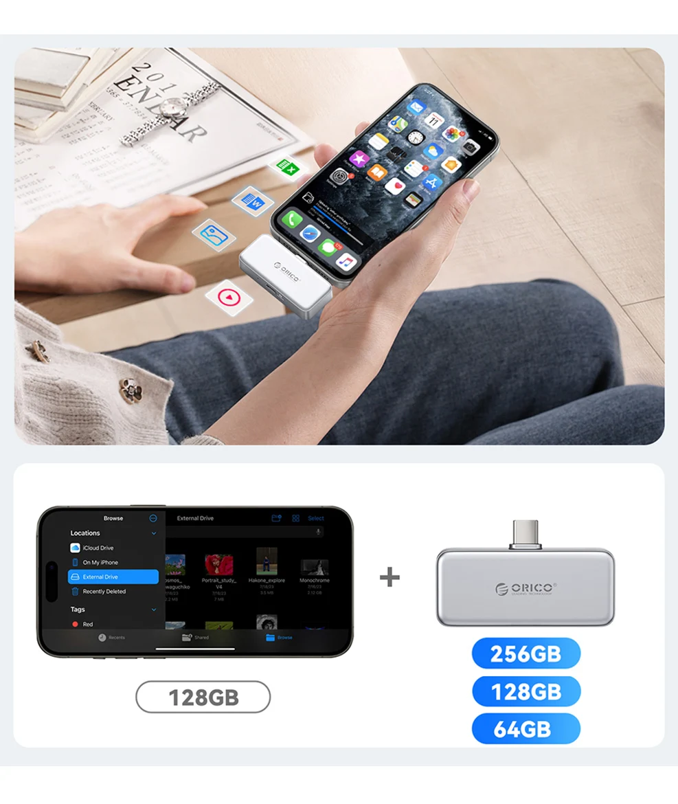 ORICO 미니 휴대용 SSD 256GB 128G 외장 하드 드라이브 PD 100W Type C 180MB/s 플래시 드라이브 백업 저장소 (아이폰, PC, 태블릿 S5용)