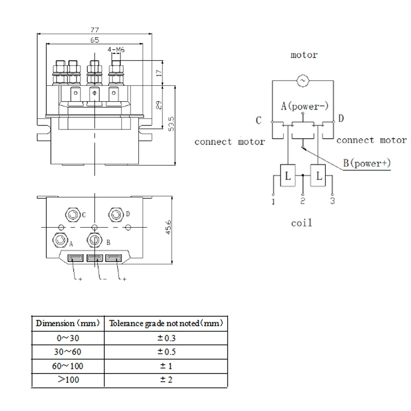 Description Picture 4 of itemWinch Solenoid Relay 12V 200A DC 2 Phase Magnetic Intermittently Contactor 12/24/36/48/60VDC TK200-2Z