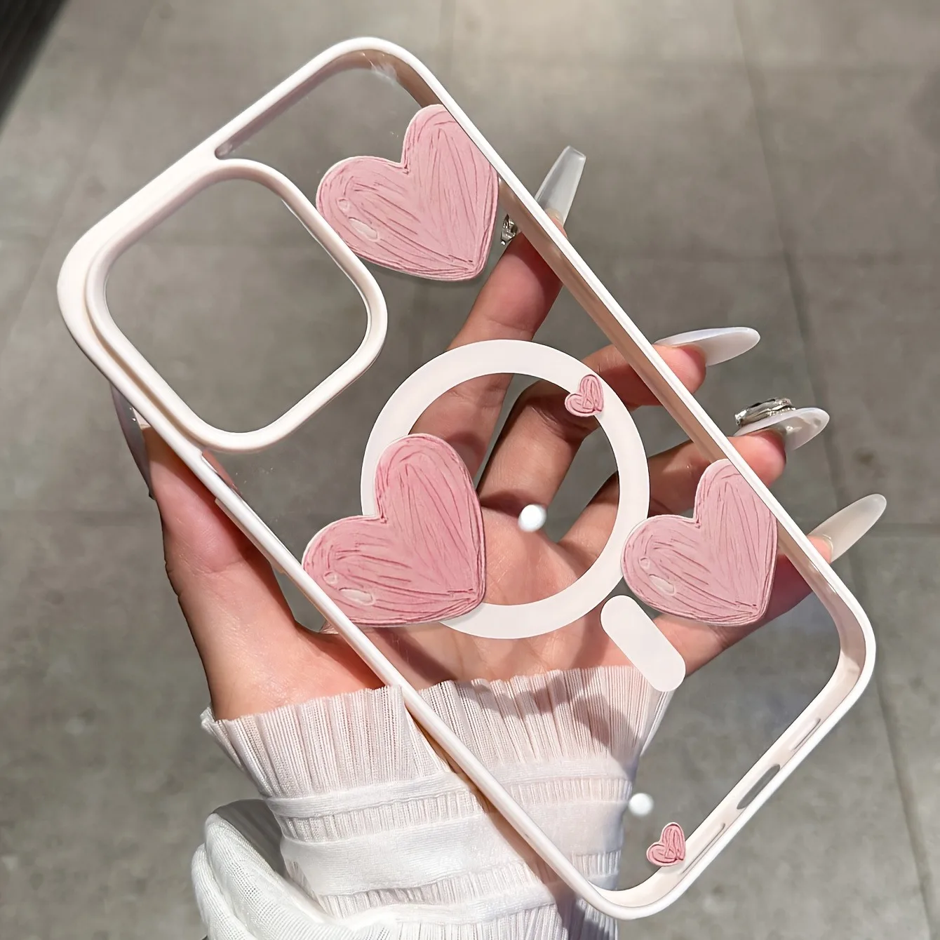 Hand-Painted Pink Heart Magnetic Phone Case with Bumper Cover