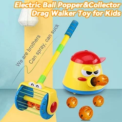 Baby Drag Walker Push Electric Ball Popper and Collector Toy Cart Stroller Walking for Toddler Activities Baby Toy 1-3 Ages